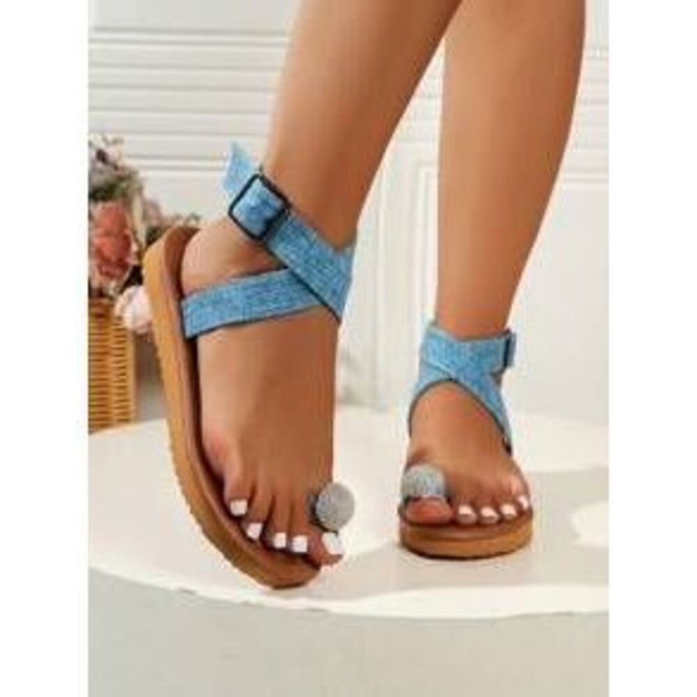 Fashionable Women Sandals, Rhinestone Decorated Classic Buckle Closure Flat Sho…